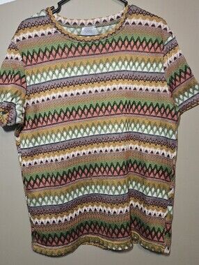 Rough Los Angeles Men's Size Medium Knit Top Multicolor Geometric Short Sleeve